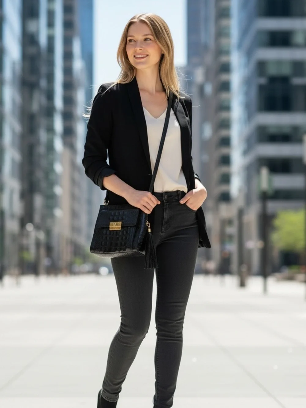 BRAHMIN Black Crossbody Bag with Crocodile Embossed Leather